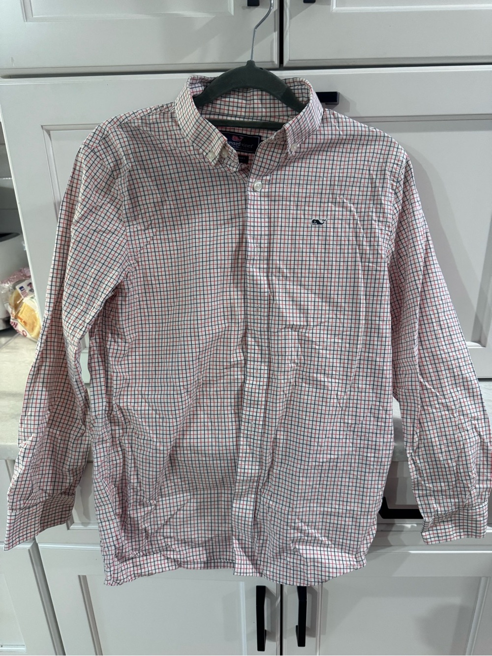 Vineyard Vines Kids Button-Down Shirt in White, Red, Navy Grid